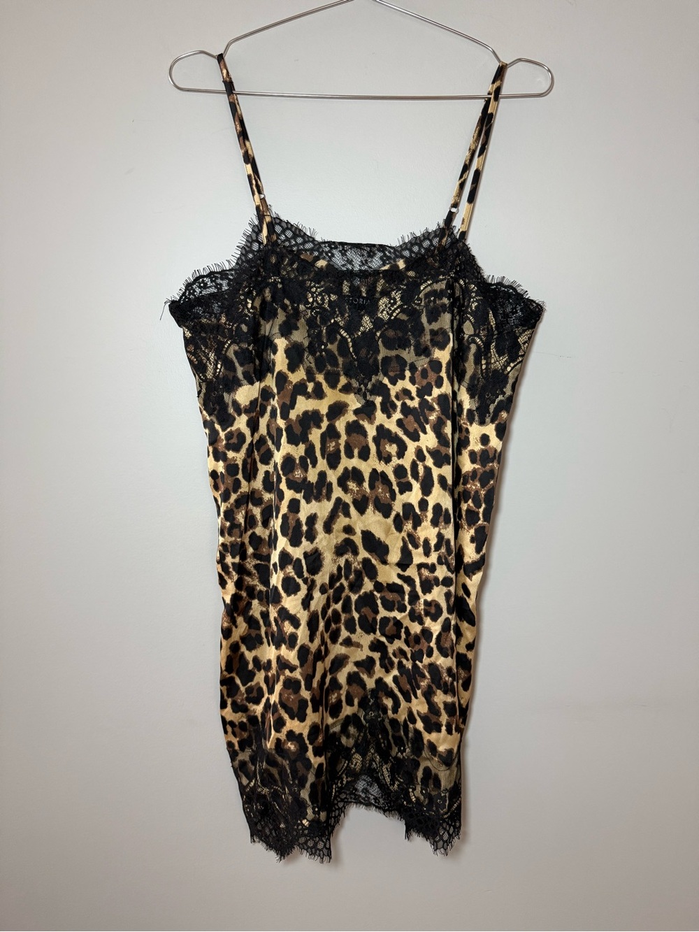 Cheetah Print Slip Dress Black Lace Trim Mini Y2K Fairy Grunge Storia Size L